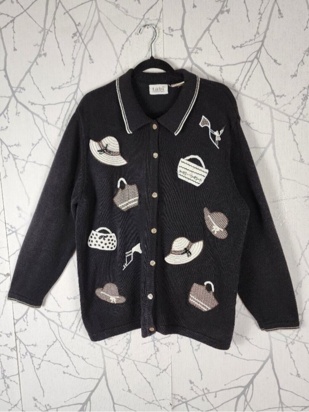 Tabi Black Cotton Knit Hats Purses Bags Patchwork Cardigan